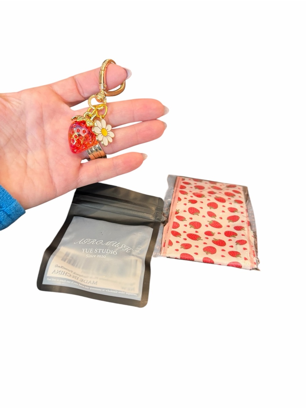 New Strawberry & Daisy Bag Charm and Strawberry Twilly Bag Handle Scarf